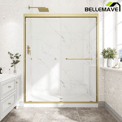 Bellemave® Reversible Installation Double Bypass Sliding Shower Door,Aluminium Alloy Frame,1/4"(6MM) Tempered Glass With Nano Explosion - proof Membrance,Easy Installation - Bellemave