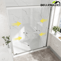 Bellemave® Reversible Installation Double Bypass Sliding Shower Door,Aluminium Alloy Frame,1/4"(6MM) Tempered Glass With Nano Explosion - proof Membrance,Easy Installation - Bellemave