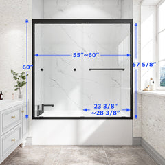 Bellemave® Reversible Installation Double Bypass Sliding Shower Door,Aluminium Alloy Frame,1/4"(6MM) Tempered Glass With Nano Explosion - proof Membrance,Easy Installation - Bellemave