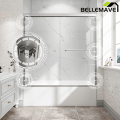 Bellemave® Reversible Installation Double Bypass Sliding Shower Door,Aluminium Alloy Frame,1/4"(6MM) Tempered Glass With Nano Explosion - proof Membrance,Easy Installation - Bellemave