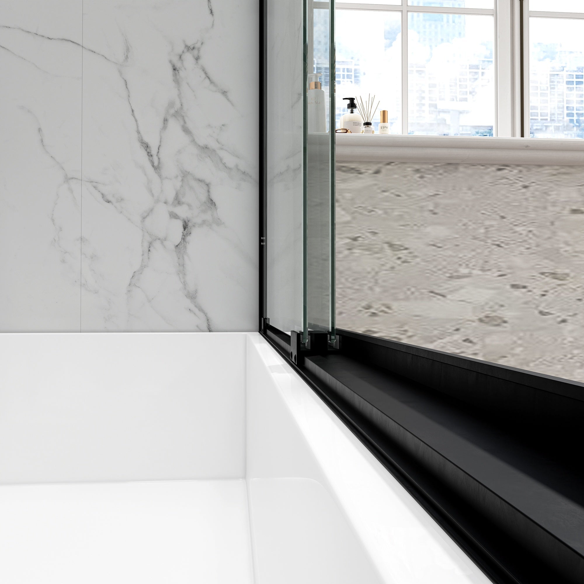 Bellemave® Reversible Installation Double Bypass Sliding Shower Door,Aluminium Alloy Frame,1/4"(6MM) Tempered Glass With Nano Explosion - proof Membrance,Easy Installation - Bellemave