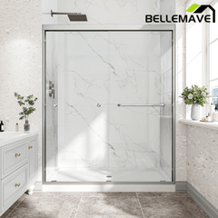 Bellemave® Reversible Installation Double Bypass Sliding Shower Door,Aluminium Alloy Frame,1/4"(6MM) Tempered Glass With Nano Explosion - proof Membrance,Easy Installation - Bellemave