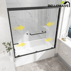 Bellemave® Reversible Installation Double Bypass Sliding Shower Door,Aluminium Alloy Frame,1/4"(6MM) Tempered Glass With Nano Explosion - proof Membrance,Easy Installation - Bellemave