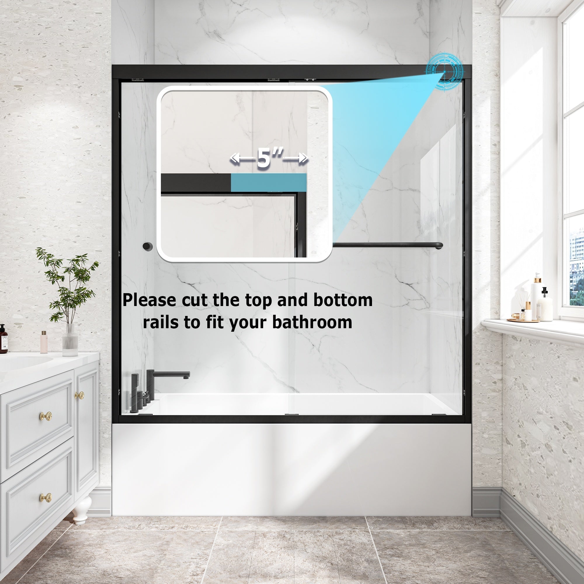 Bellemave® Reversible Installation Double Bypass Sliding Shower Door,Aluminium Alloy Frame,1/4"(6MM) Tempered Glass With Nano Explosion - proof Membrance,Easy Installation - Bellemave