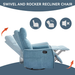 Bellemave® Rocker Recliner Chair with Heat & Massage - Manual Swivel Power Recliner, Padded Fabric for Living Room, Blue - Bellemave