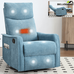 Bellemave® Rocker Recliner Chair with Heat & Massage - Manual Swivel Power Recliner, Padded Fabric for Living Room, Blue - Bellemave
