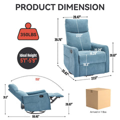 Bellemave® Rocker Recliner Chair with Heat & Massage - Manual Swivel Power Recliner, Padded Fabric for Living Room, Blue - Bellemave