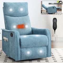 Bellemave® Rocker Recliner Chair with Heat & Massage - Manual Swivel Power Recliner, Padded Fabric for Living Room, Blue - Bellemave