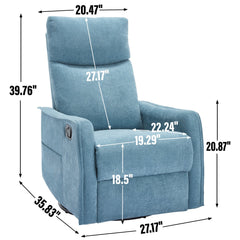 Bellemave® Rocker Recliner Chair with Heat & Massage - Manual Swivel Power Recliner, Padded Fabric for Living Room, Blue - Bellemave