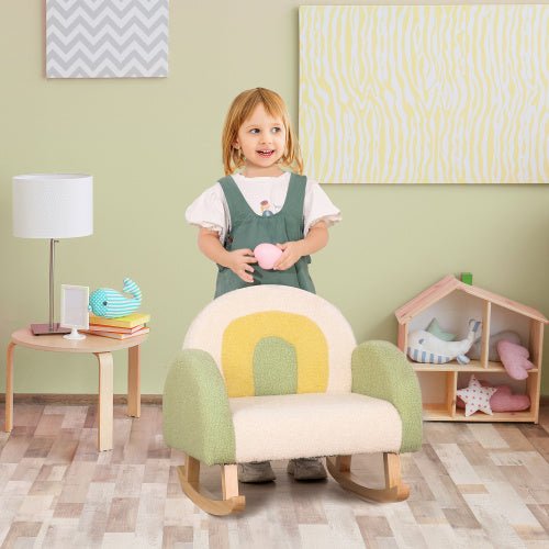 Bellemave® Rocking Toddler Sofa Chair with Solid Wooden Frame - Faux Lamb Fleece Fabric - Bellemave