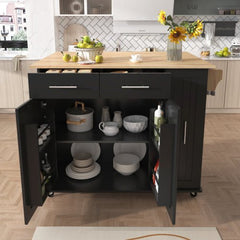 Bellemave® Rolling Kitchen Cart on Wheels with Internal Storage Rack,Towel Rack and Drop Leaf, 2 Drawers and 3 Tier Pull Out Cabinet Organizer - Bellemave