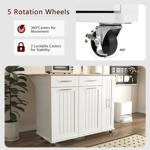 Bellemave® Rolling Kitchen Cart on Wheels with Internal Storage Rack,Towel Rack and Drop Leaf, 2 Drawers and 3 Tier Pull Out Cabinet Organizer - Bellemave