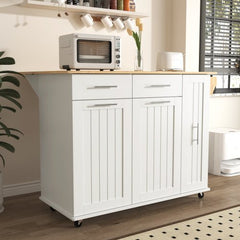 Bellemave® Rolling Kitchen Cart on Wheels with Internal Storage Rack,Towel Rack and Drop Leaf, 2 Drawers and 3 Tier Pull Out Cabinet Organizer - Bellemave
