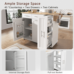 Bellemave® Rolling Kitchen Cart on Wheels with Internal Storage Rack,Towel Rack and Drop Leaf, 2 Drawers and 3 Tier Pull Out Cabinet Organizer - Bellemave