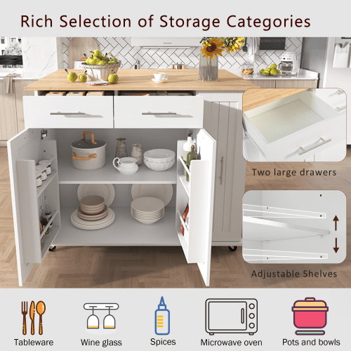Bellemave® Rolling Kitchen Cart on Wheels with Internal Storage Rack,Towel Rack and Drop Leaf, 2 Drawers and 3 Tier Pull Out Cabinet Organizer - Bellemave