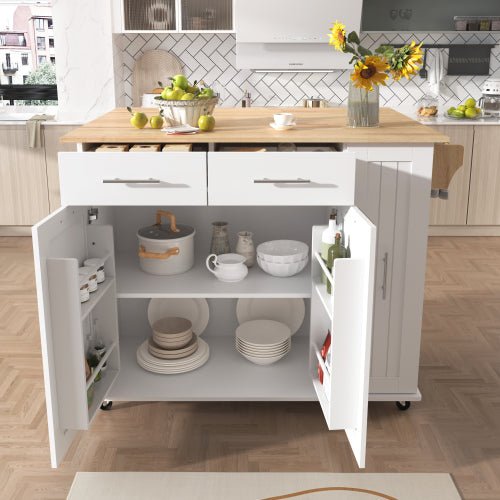 Bellemave® Rolling Kitchen Cart on Wheels with Internal Storage Rack,Towel Rack and Drop Leaf, 2 Drawers and 3 Tier Pull Out Cabinet Organizer - Bellemave