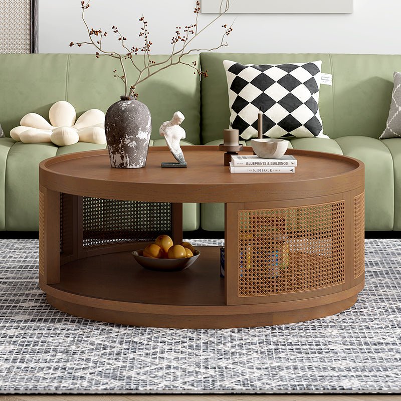 Bellemave® Round Cane Coffee Table with PE Rattan Side - Bellemave