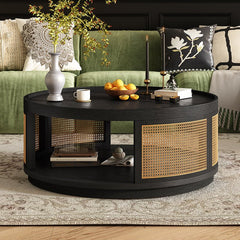 Bellemave® Round Cane Coffee Table with PE Rattan Side - Bellemave