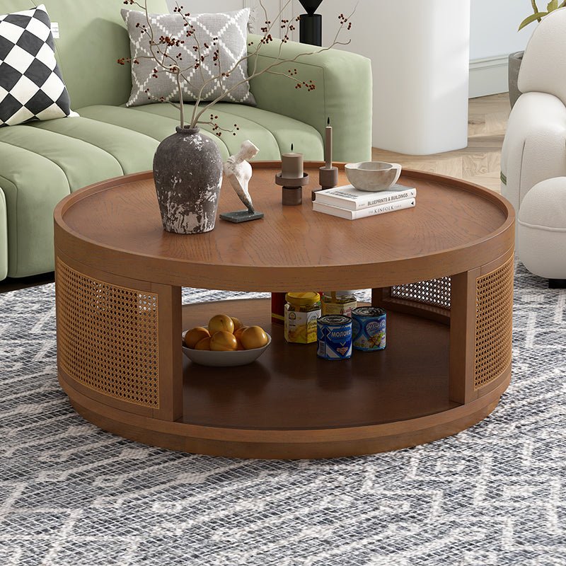 Bellemave® Round Cane Coffee Table with PE Rattan Side - Bellemave