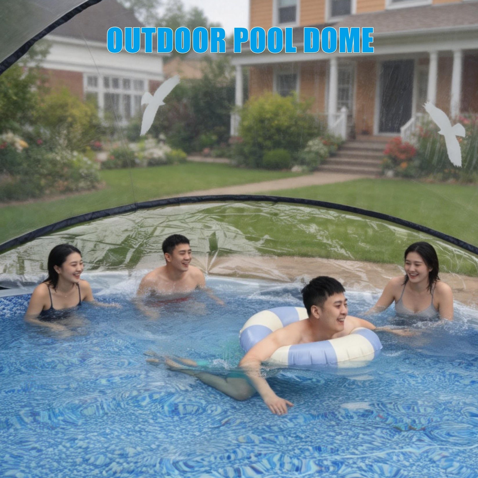 Bellemave® Round Multifunctional All Weather Cover Pool Dome Enclosure for Outdoor Pools, Compatible w/Clean & Warm Water Frame Pools - Bellemave