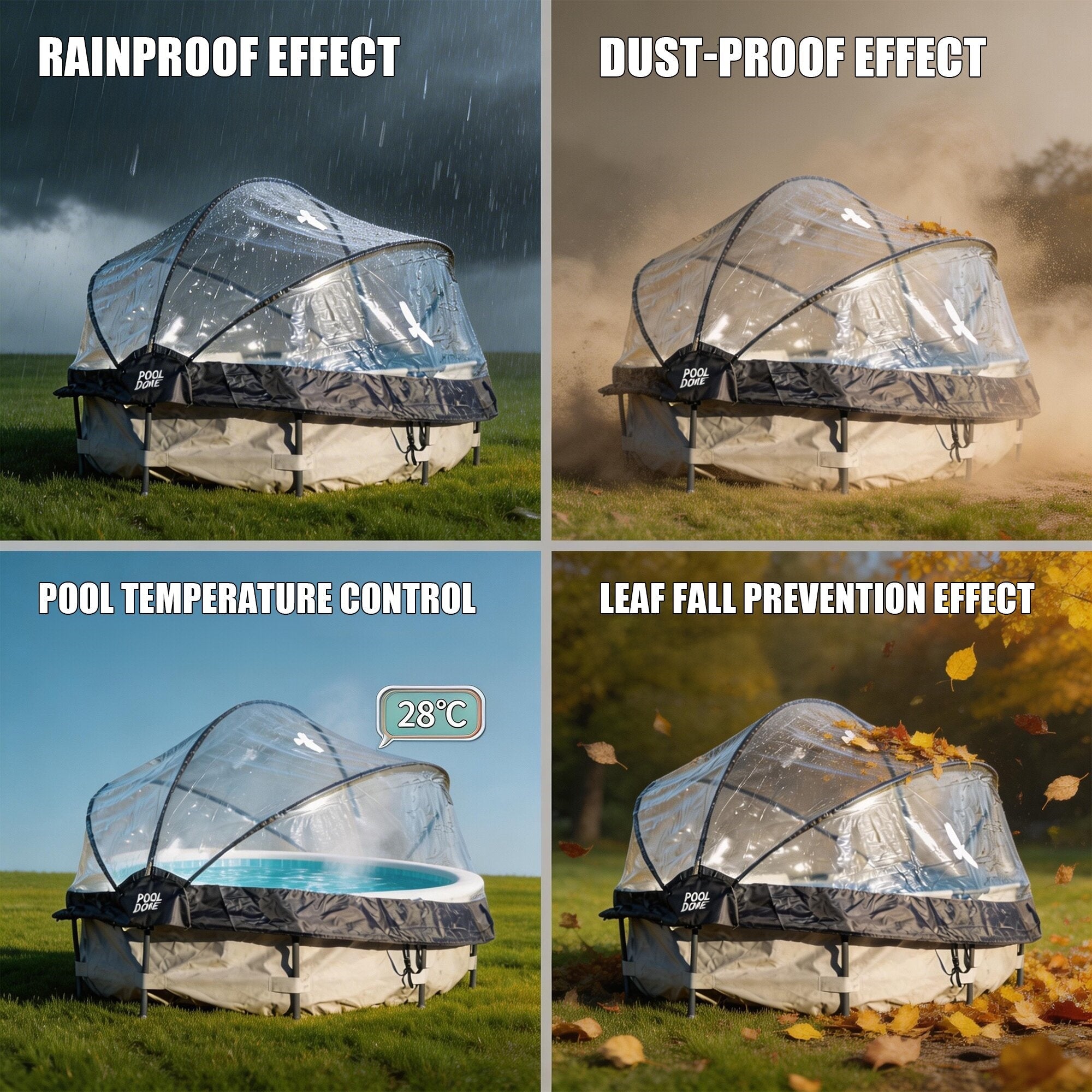 Bellemave® Round Multifunctional All Weather Cover Pool Dome Enclosure for Outdoor Pools, Compatible w/Clean & Warm Water Frame Pools - Bellemave