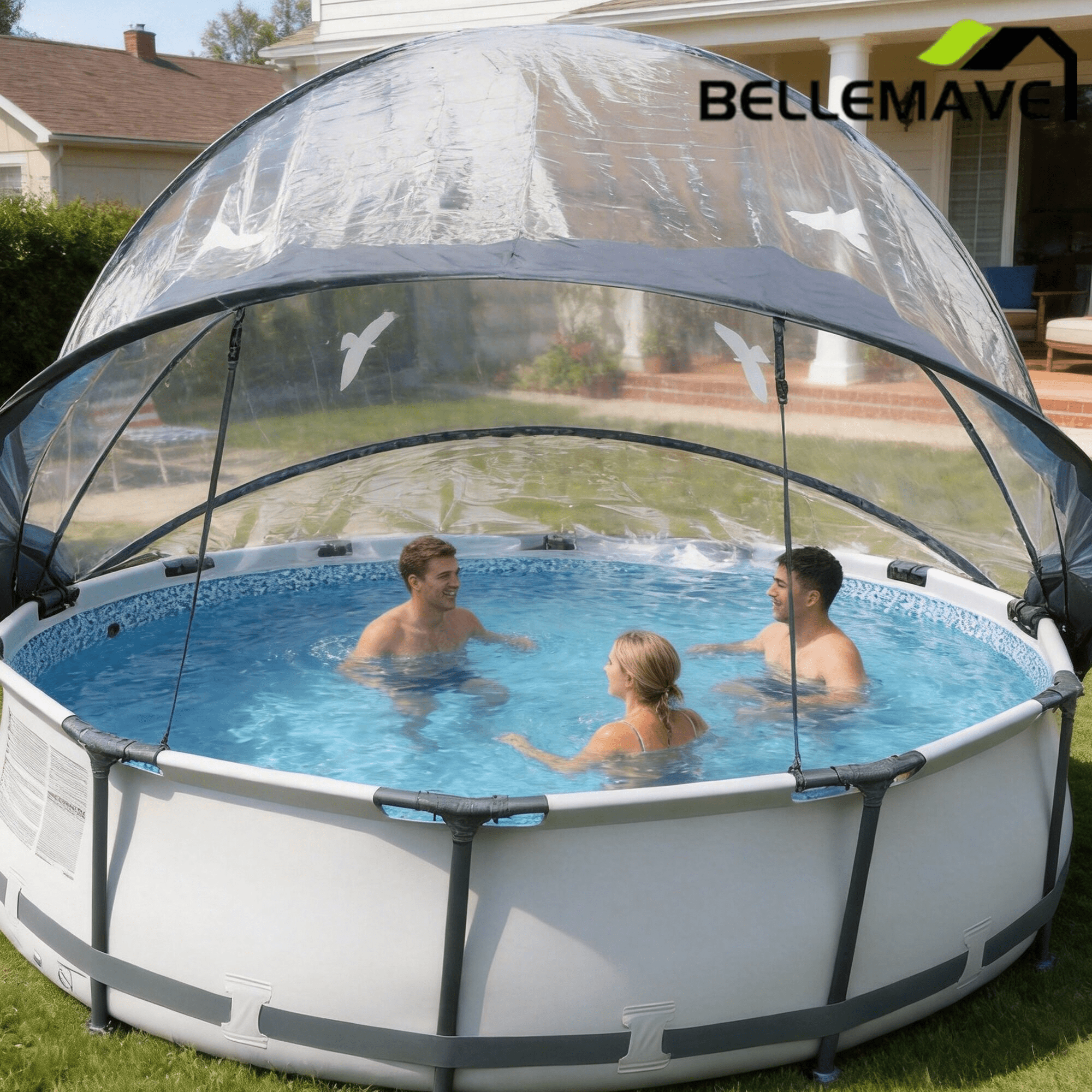 Bellemave® Round Multifunctional All Weather Cover Pool Dome Enclosure for Outdoor Pools, Compatible w/Clean & Warm Water Frame Pools - Bellemave