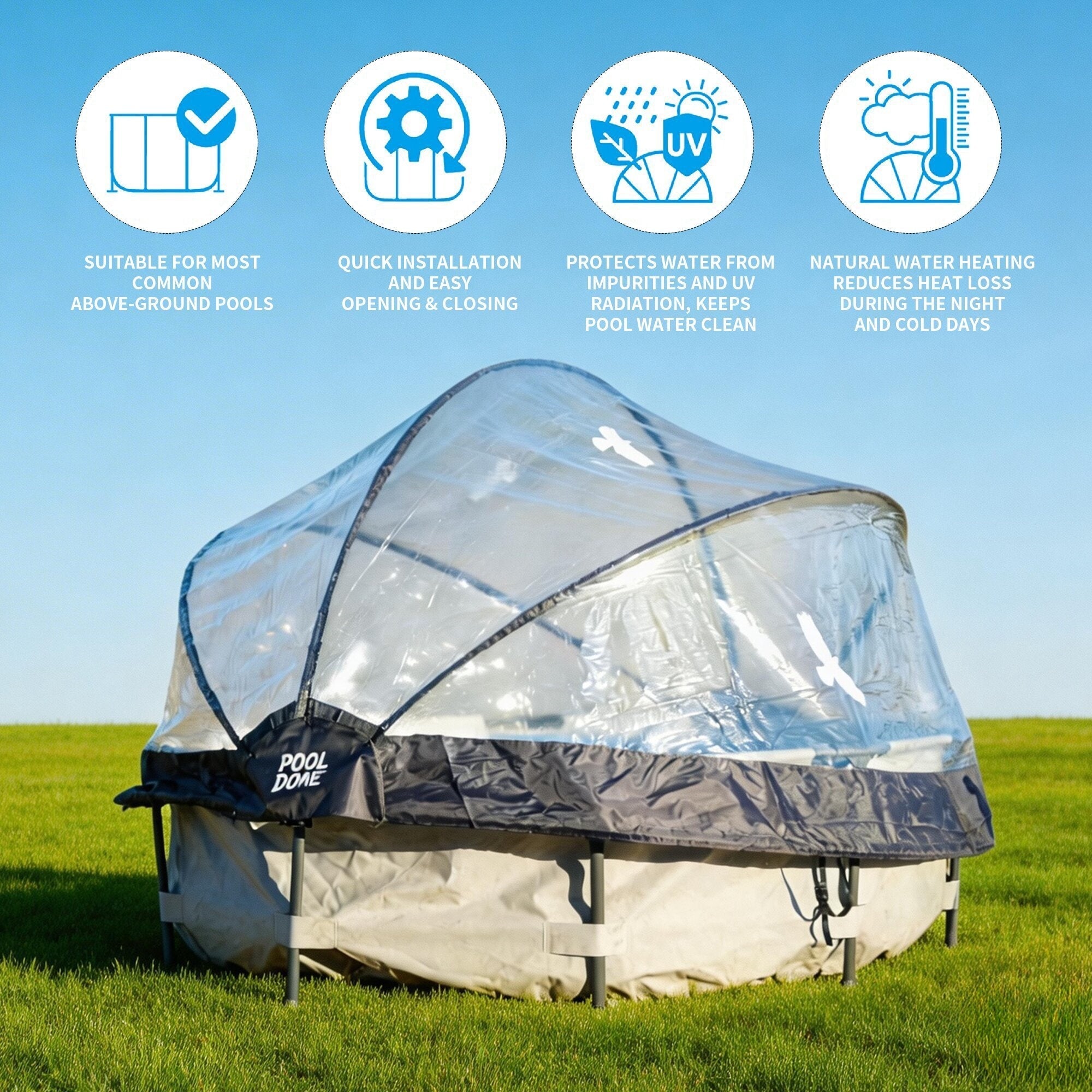 Bellemave® Round Multifunctional All Weather Cover Pool Dome Enclosure for Outdoor Pools, Compatible w/Clean & Warm Water Frame Pools - Bellemave