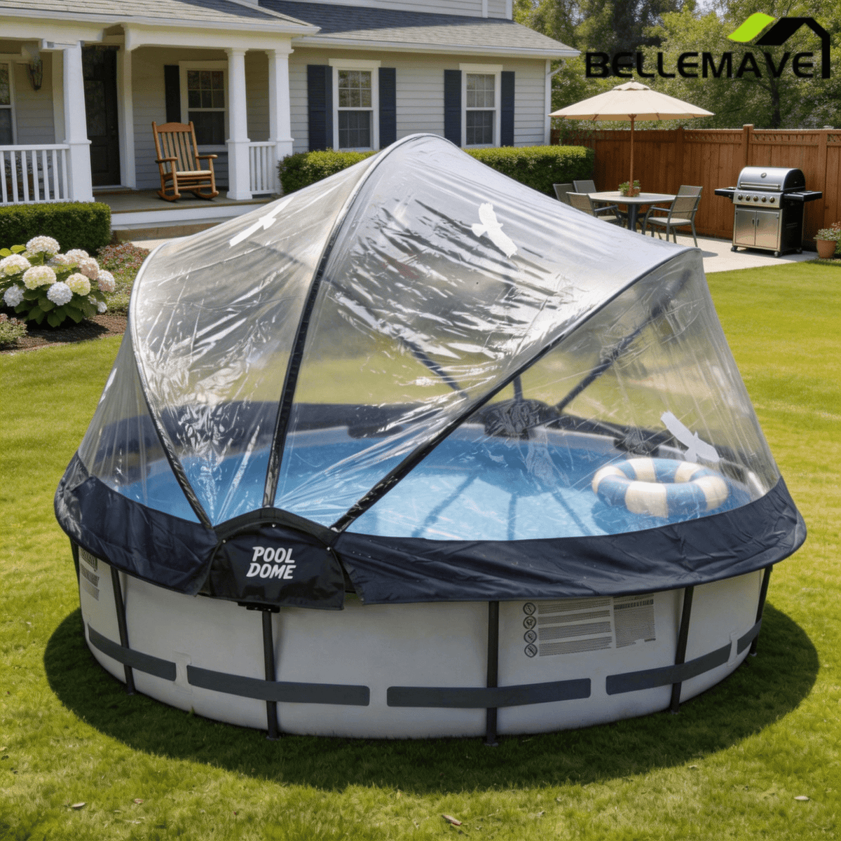Bellemave® Round Multifunctional All Weather Cover Pool Dome Enclosure for Outdoor Pools, Compatible w/Clean & Warm Water Frame Pools - Bellemave