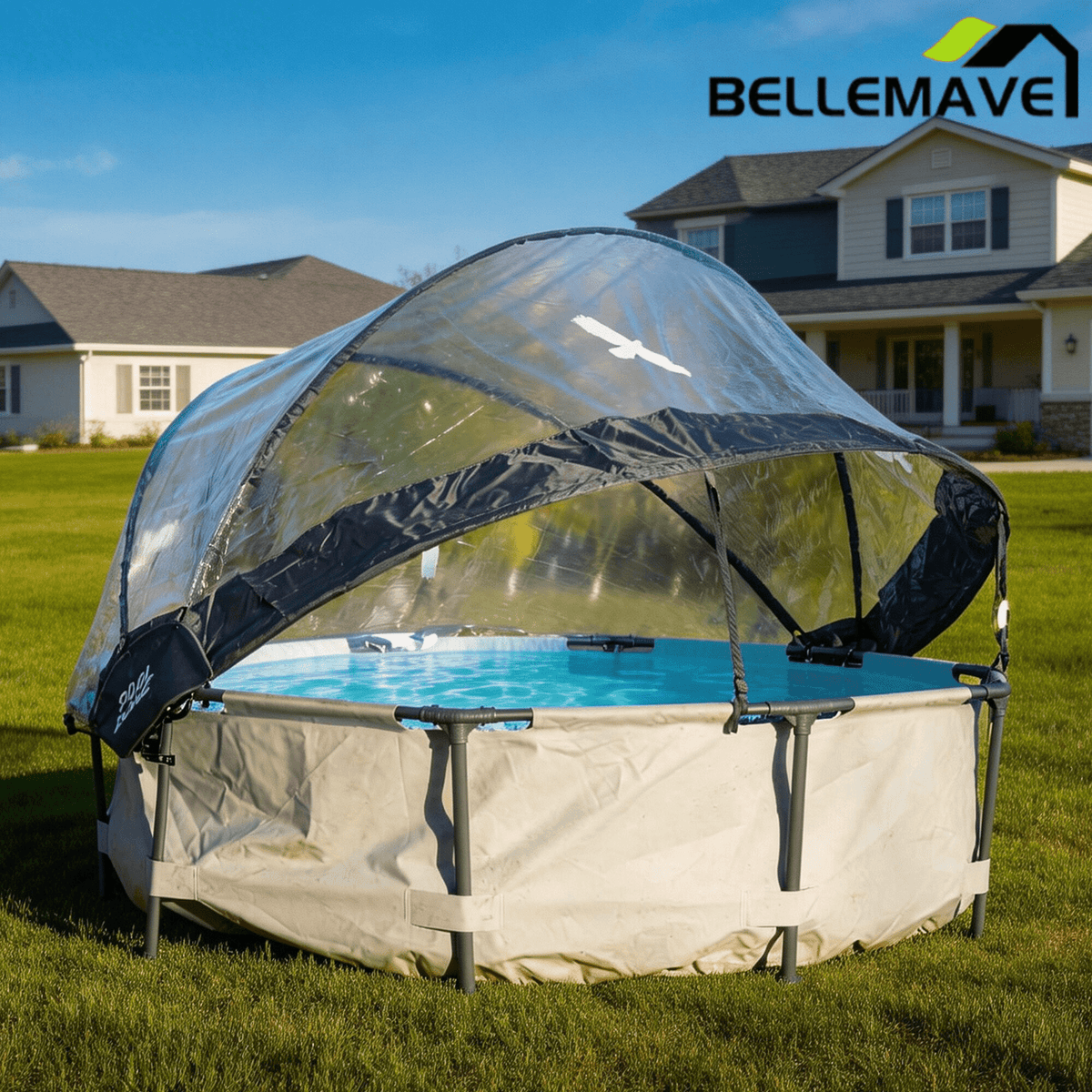 Bellemave® Round Multifunctional All Weather Cover Pool Dome Enclosure for Outdoor Pools, Compatible w/Clean & Warm Water Frame Pools - Bellemave