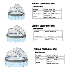 Bellemave® Round Multifunctional All Weather Cover Pool Dome Enclosure for Outdoor Pools, Compatible w/Clean & Warm Water Frame Pools - Bellemave