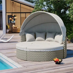 Bellemave® Round Outdoor Sectional Sofa Set with Retractable Canopy, Separate Seating and Removable Cushion - Bellemave