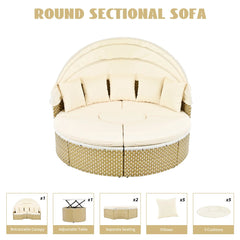 Bellemave® Round Outdoor Sectional Sofa Set with Retractable Canopy, Separate Seating and Removable Cushion - Bellemave