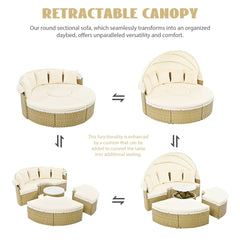 Bellemave® Round Outdoor Sectional Sofa Set with Retractable Canopy, Separate Seating and Removable Cushion - Bellemave
