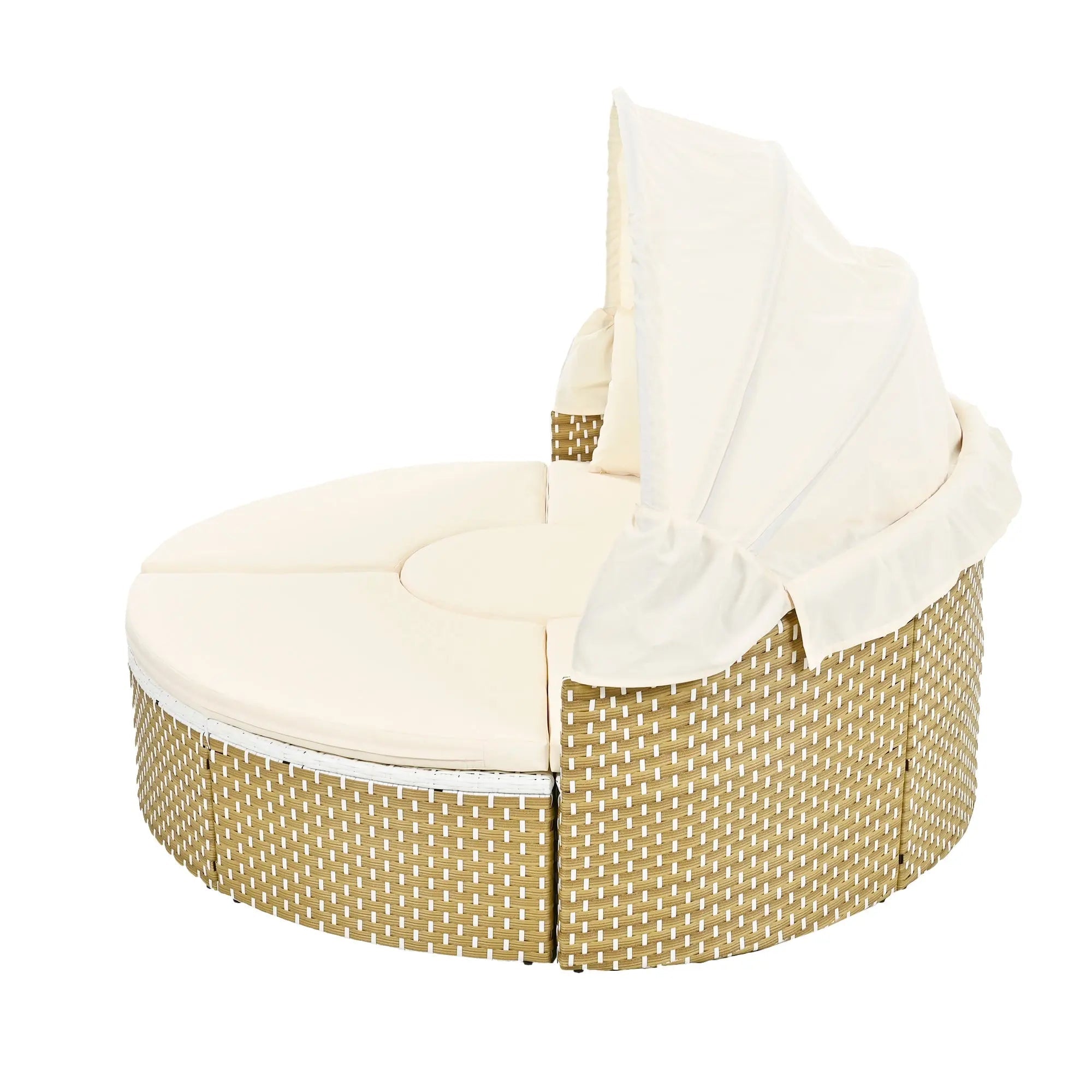 Bellemave® Round Outdoor Sectional Sofa Set with Retractable Canopy, Separate Seating and Removable Cushion - Bellemave