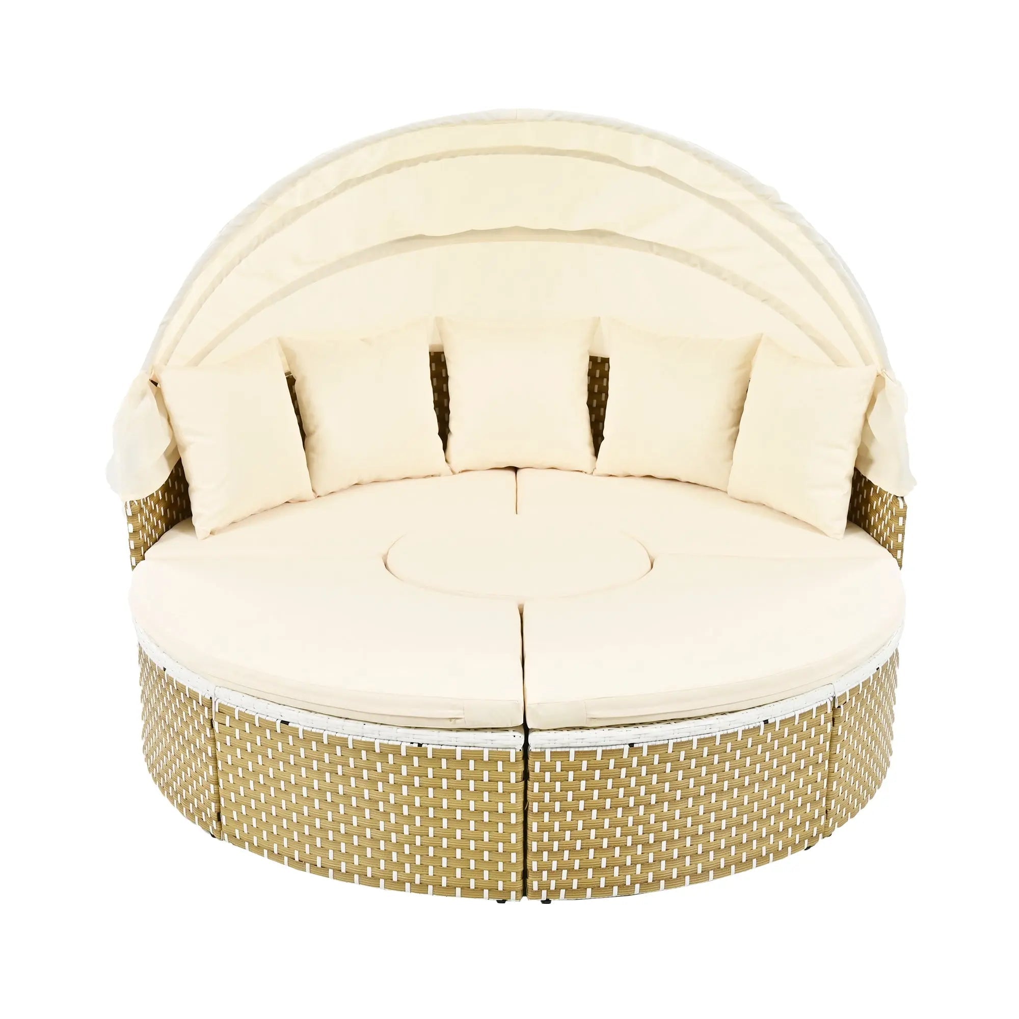 Bellemave® Round Outdoor Sectional Sofa Set with Retractable Canopy, Separate Seating and Removable Cushion - Bellemave