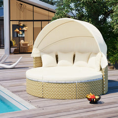 Bellemave® Round Outdoor Sectional Sofa Set with Retractable Canopy, Separate Seating and Removable Cushion - Bellemave
