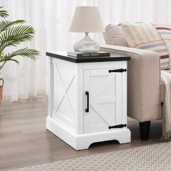 Bellemave® Rustic Sofa Side Table with Barn Door and Adjustable Storage Shelf - Bellemave