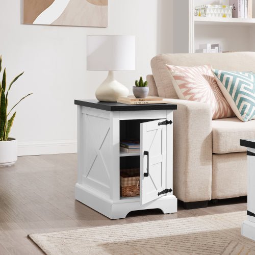 Bellemave® Rustic Sofa Side Table with Barn Door and Adjustable Storage Shelf - Bellemave