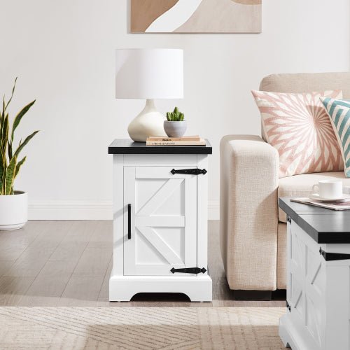 Bellemave® Rustic Sofa Side Table with Barn Door and Adjustable Storage Shelf - Bellemave