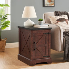 Bellemave® Rustic Sofa Side Table with Barn Door and Adjustable Storage Shelf - Bellemave