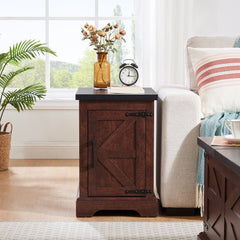 Bellemave® Rustic Sofa Side Table with Barn Door and Adjustable Storage Shelf - Bellemave