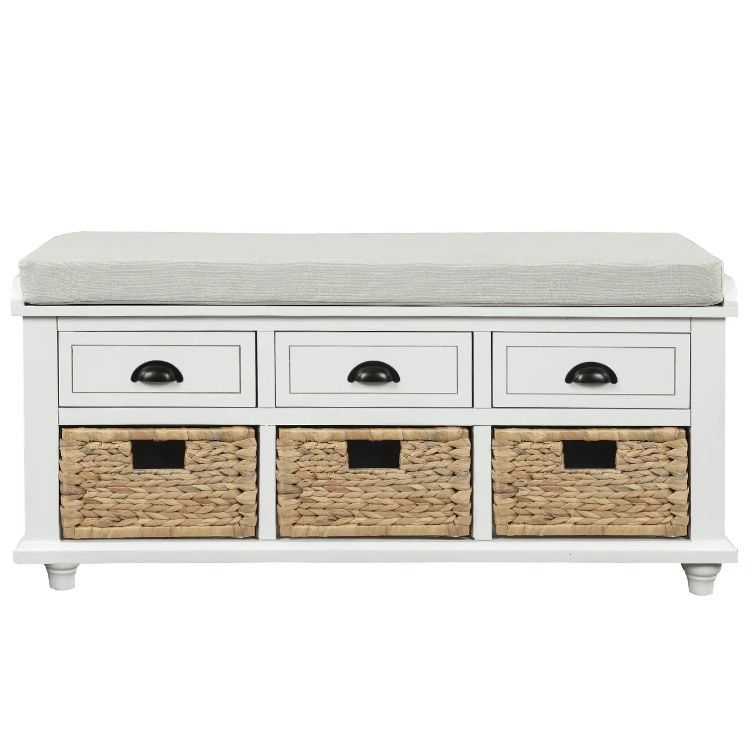 Bellemave® Rustic Storage Bench with 3 Drawers and 3 Rattan Baskets - Bellemave