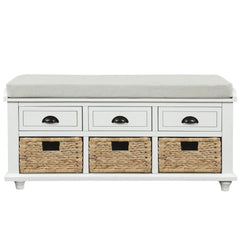 Bellemave® Rustic Storage Bench with 3 Drawers and 3 Rattan Baskets - Bellemave