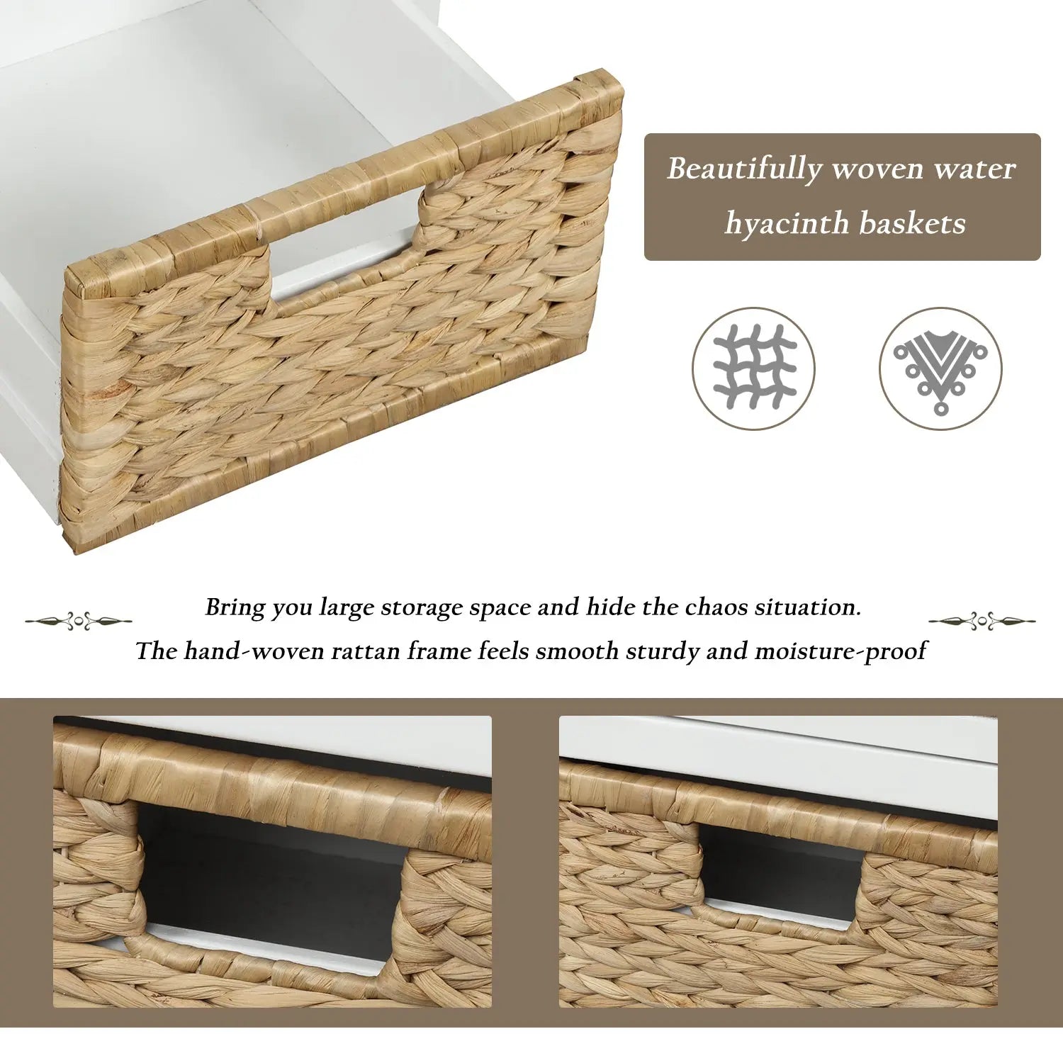 Bellemave® Rustic Storage Bench with 3 Drawers and 3 Rattan Baskets - Bellemave