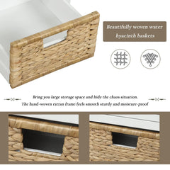 Bellemave® Rustic Storage Bench with 3 Drawers and 3 Rattan Baskets - Bellemave