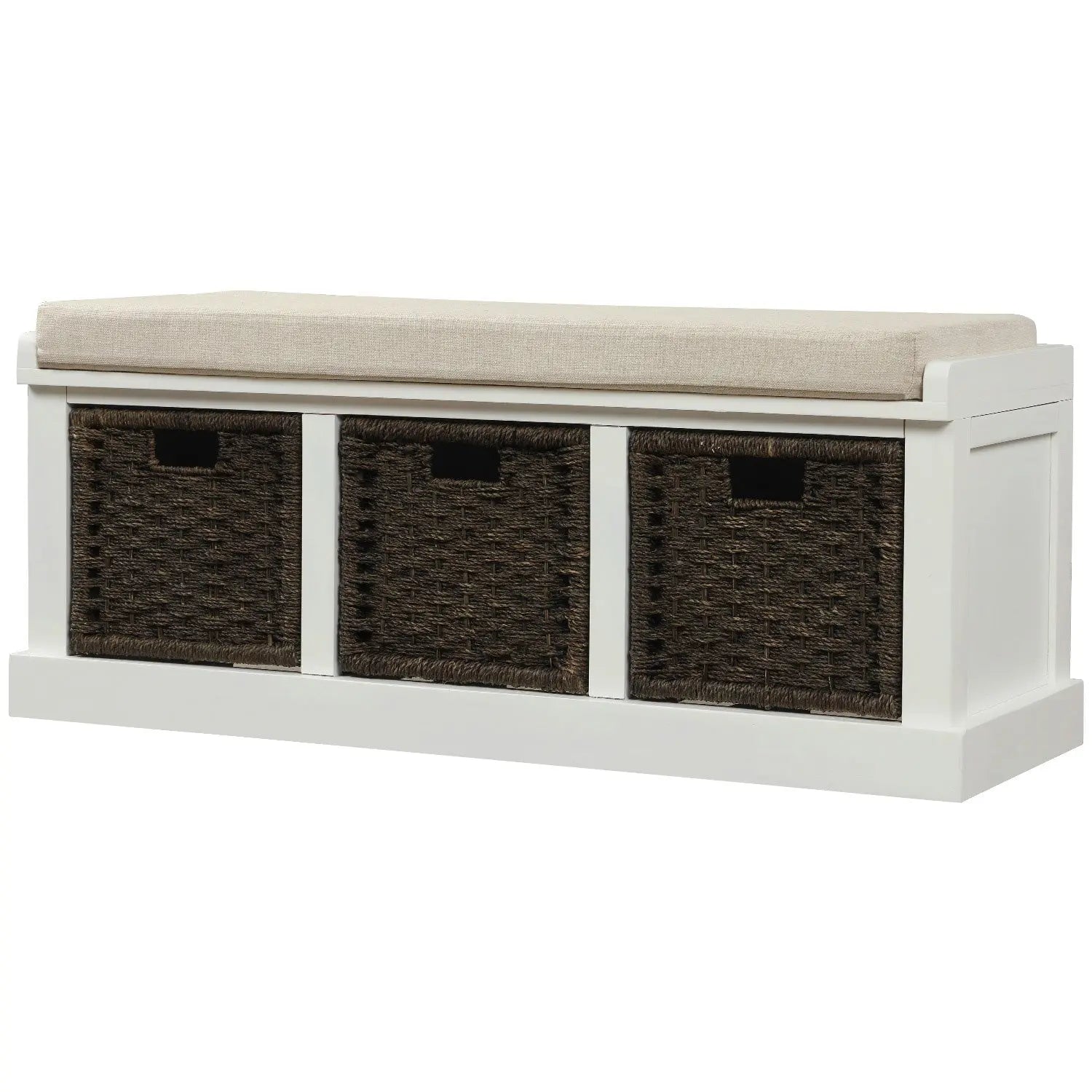 Bellemave® Rustic Storage Bench with 3 Removable Classic Rattan Basket - Bellemave