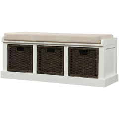 Bellemave® Rustic Storage Bench with 3 Removable Classic Rattan Basket - Bellemave