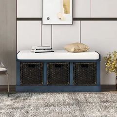 Bellemave® Rustic Storage Bench with 3 Removable Classic Rattan Basket - Bellemave
