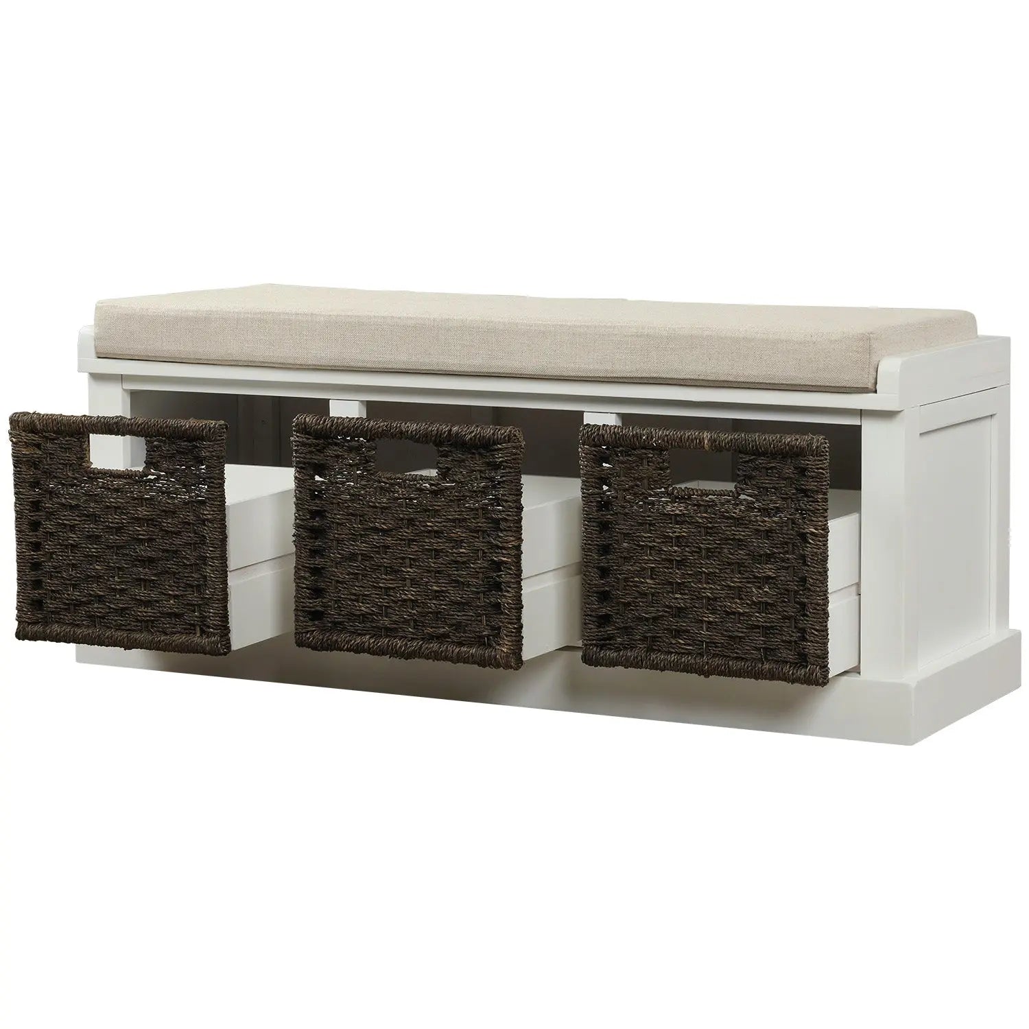 Bellemave® Rustic Storage Bench with 3 Removable Classic Rattan Basket - Bellemave