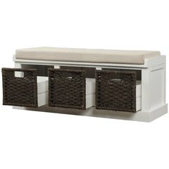 Bellemave® Rustic Storage Bench with 3 Removable Classic Rattan Basket - Bellemave